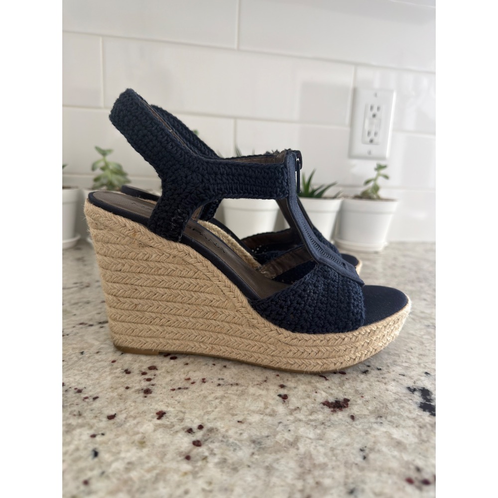 Moda Spana Size 8M Navy Crochet Espadrille Platform Wedge‎ Sandals